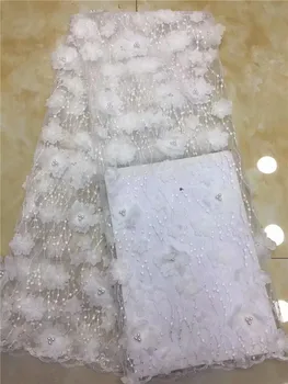 

Latest Nigerian Lace Fabric 2019 High Quality African Lace Fabric With Handmade Beaded 3d Embroidery For Wedding Dress white