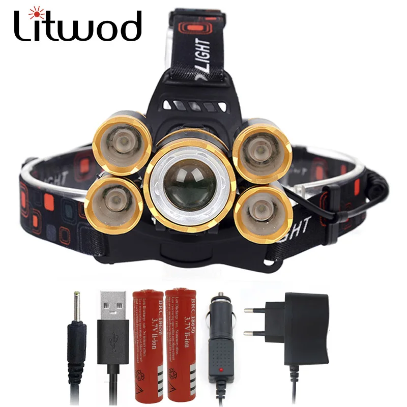 

Litwod XML T6 powerful headlight 20000 Lumens 4mode Zoomable Headlamp Rechargeable Head Lamp flashlight+2*18650 Battery+ Charger