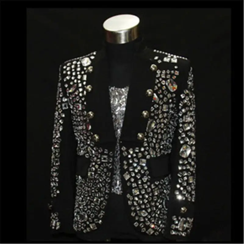 

Shining Rhinestone Stage Performance Wear Black Color Fashion Clothing for Ballroom Nightclub Trendy Jacket Outfits DH-021