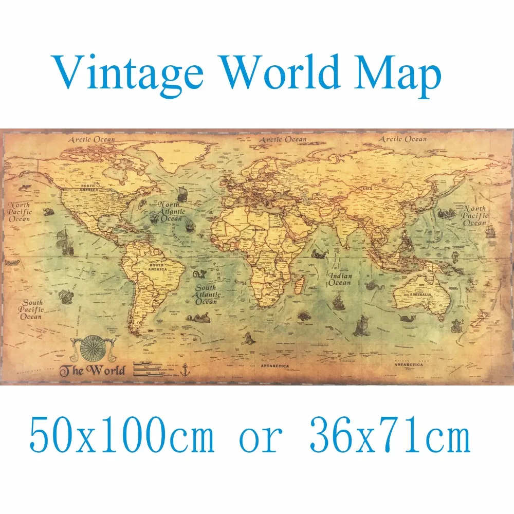 

50X100CM Large Vintage World Map Kraft Paper Paint Wall Sticker Poster Living Room Art Crafts Maps bar cafe Pub Home Decor