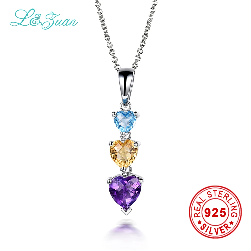 

l&zuan 925 sterling silver natural 0.74ct Amethyst purple stone Necklace & Pendant for women gift