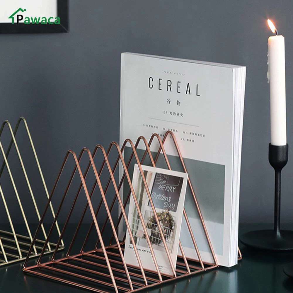 

Nordic Style Bookcases Simplified Metal Triangular Bookshelf 7 Grid Newspaper Book Holder Magazine Rack Home Table DIY Decor