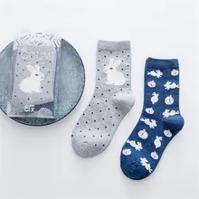 2 пара/лот, модные милые хлопковые носки с кроликами для женщин и девочек, осенне-зимние теплые подарочные носки Calcetines Chirstmas