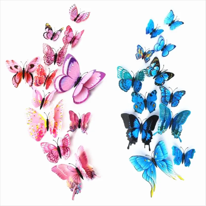 

12 Pcs/Lot PVC 3D Magnet Double Butterfly Wall Stickers Butterflies Decors for Wedding Party Home Kitchen Fridge Decoration