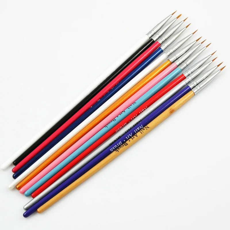 

GT-12 pcs Colorful Nail Art Design Brush Pen Fine Details Tips Drawing Paint Set+Free shipping+12different Colors handle
