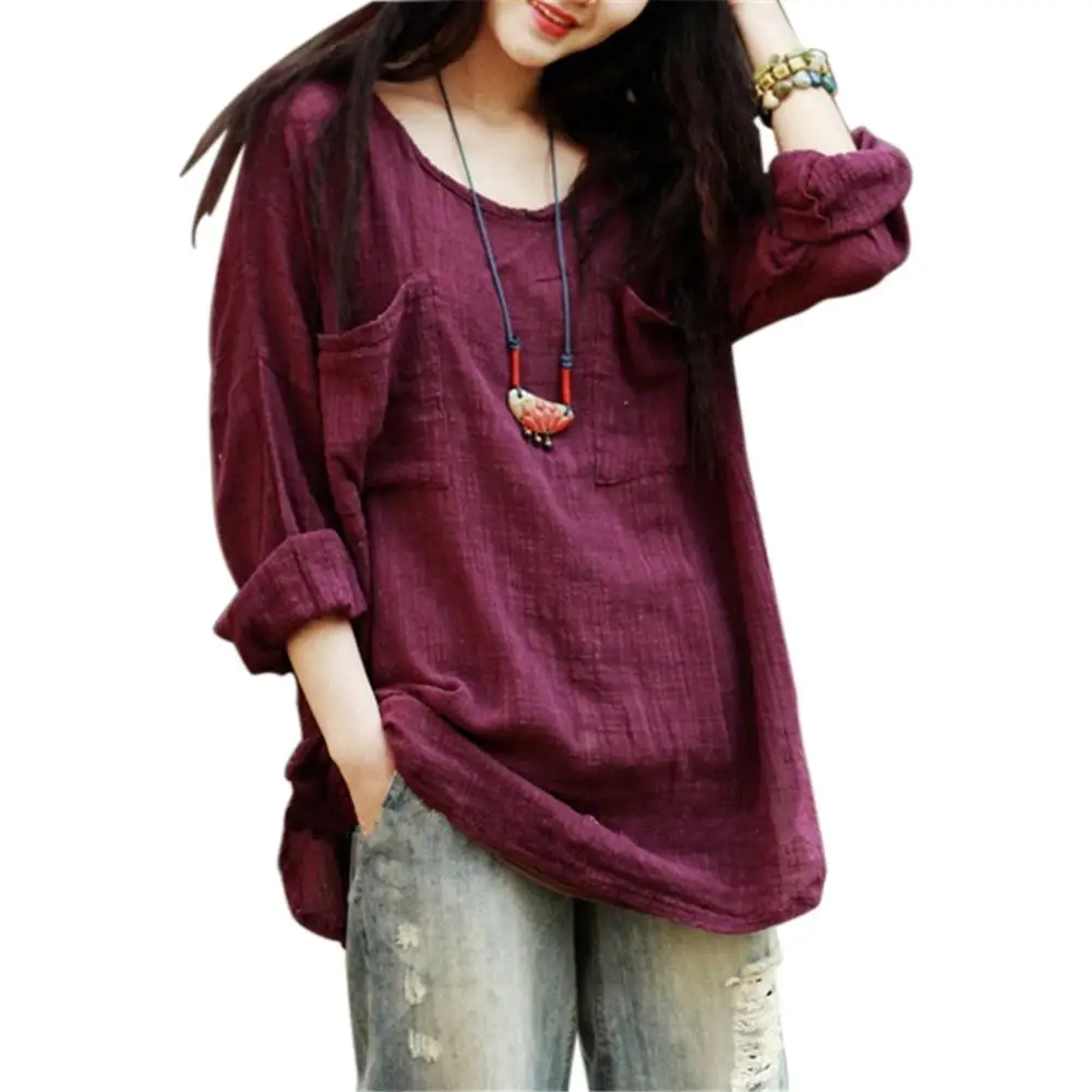 

Solid Color Round Neck Simple Korean Pullover Fashion Side Loose Long Sleeve Irregular Basic Style Slit Long Shirt Tops Femme