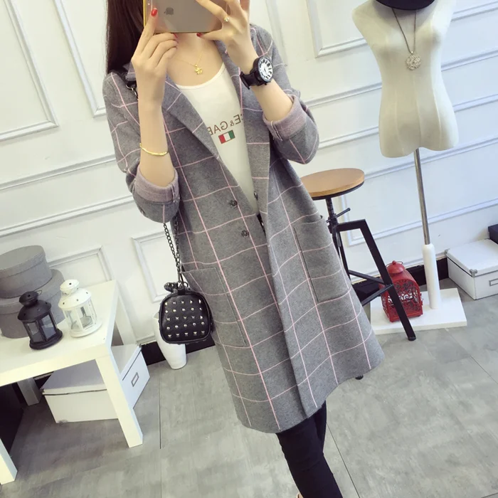 

Autumn Women Casual Cardigans Turn Down Collar Long Sleeve Sweaters Female Tricot Knitted Jacket Lattice Outwear Winter Coats