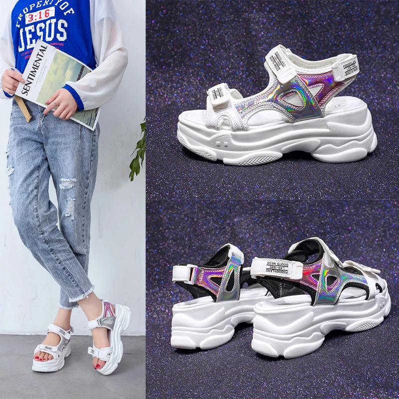 Женские летние спортивные сандалии на толстой подошве привлекательные туфли с