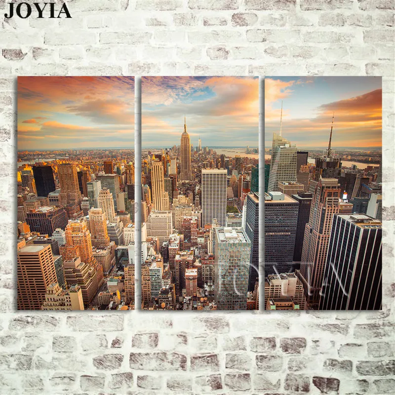 

Triptych Canvas Print New York Skyline 3PC Split City Areal Photography Gallery Wrap Giclee Print Wall Decor 12x24 inch No Frame