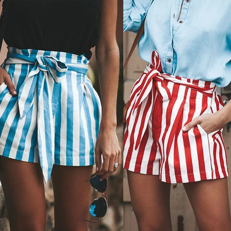 Летние женские Горячие повседневные свободные шорты с бантом пляжные шорты с высокой талией