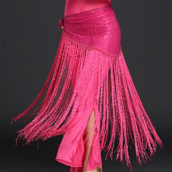 

10 Colors Belly Dance Practice Clothes Accessories Stretchy Long Tassel Triangle Belt Sequins Belly Dance Hip Scarf