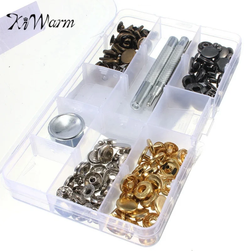 

KiWarm 40 Sets Press Studs Button Kit Snap Popper Fastener Sewing Leather Buttons Installation Tools Accessories