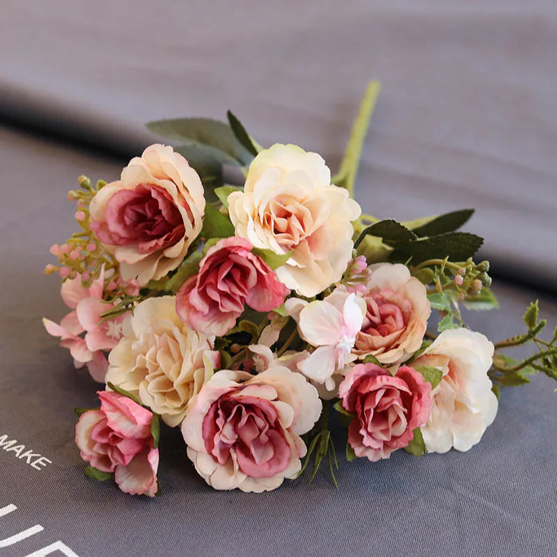 10 головок/упаковка Высококачественная имитация искусственного цветка розы DIY домашнее свадебное украшение подарок на день Святого Валентина - Цвет: 7