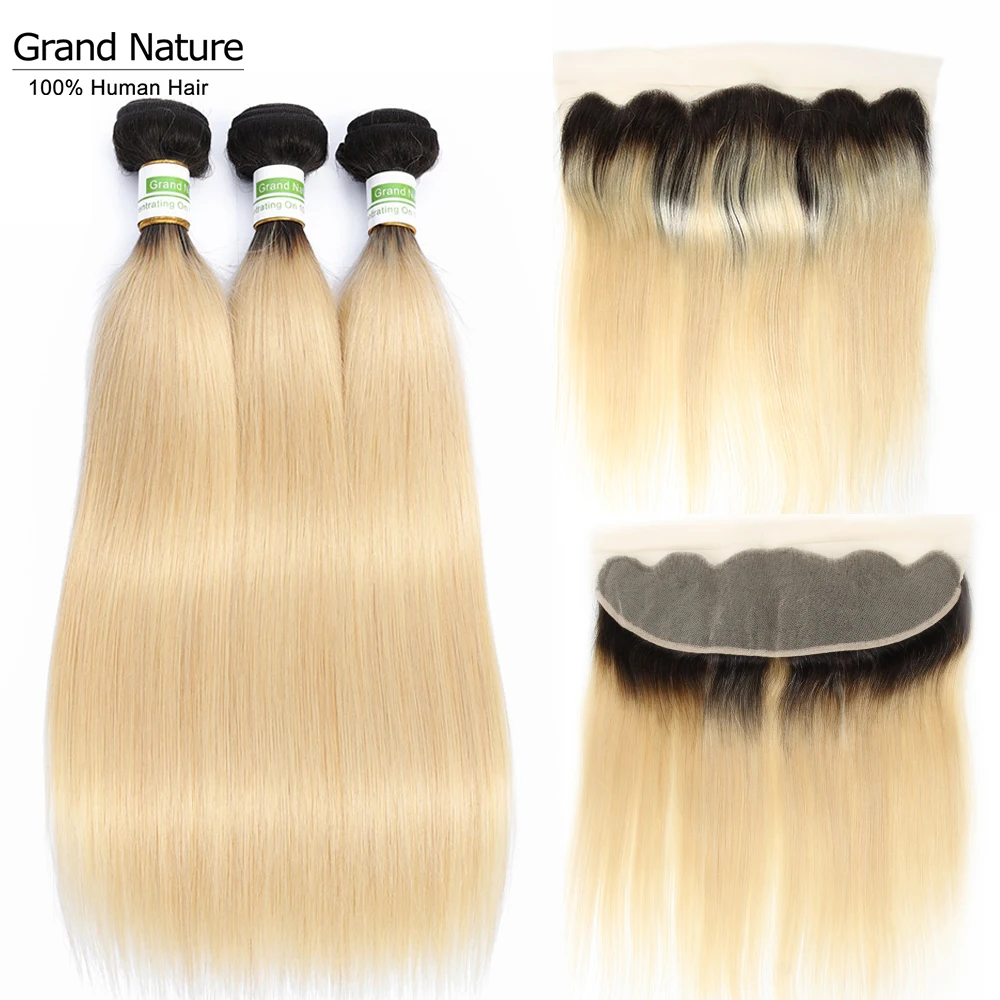 

Brazilian hair weaves bundles with frontal Closure straight Human Hair 3/4 Bundles With Closure 1b/613 Bundles With Frontal remy