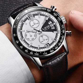 

LIGE Mens Watches Top Brand Luxury Waterproof 24 hour Date Quartz Watch Man Leather Sport Wrist Watch Men Waterproof Clock +Box