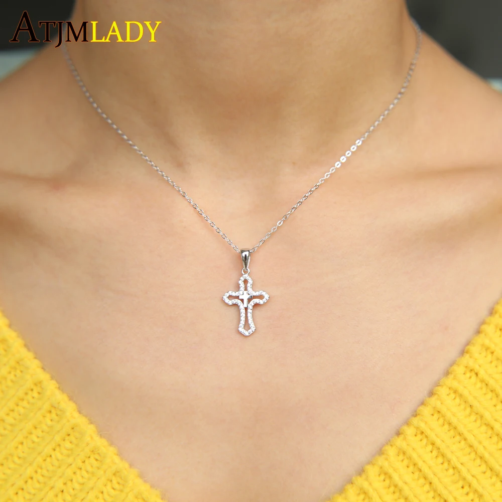 

hip hop double Cross paved cz top quality Pendant 100% 925 Sterling Silver Necklace silver gold Chain Fashion Jewelry for man