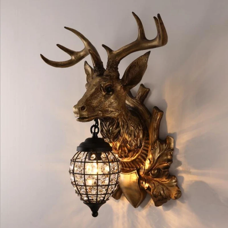  Nordic Crystal Wall Lamps Deer Head Lamp Bedroom Dining Room Bar Cafe Light Home Vintage Decoration - 32943725309