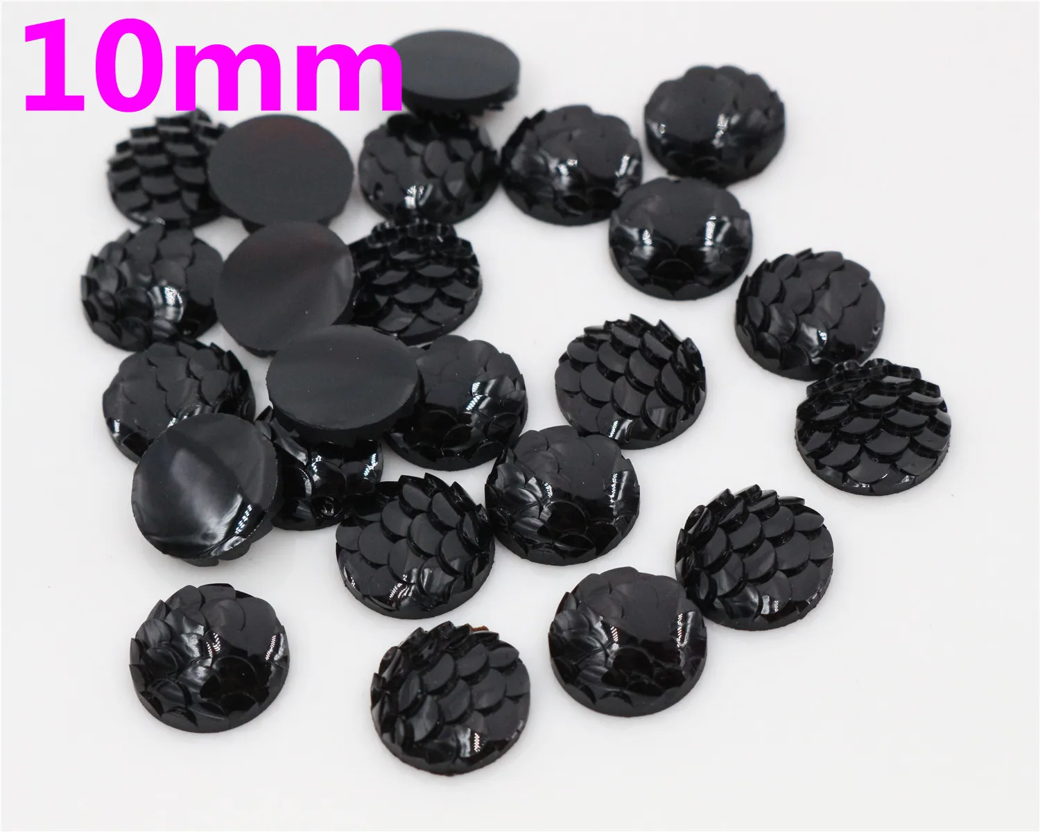 

10mm 40pcs/Lot Pure Black Colors Fish scales Style Flat back Resin Cabochons For Bracelet Earrings accessories-O2-14