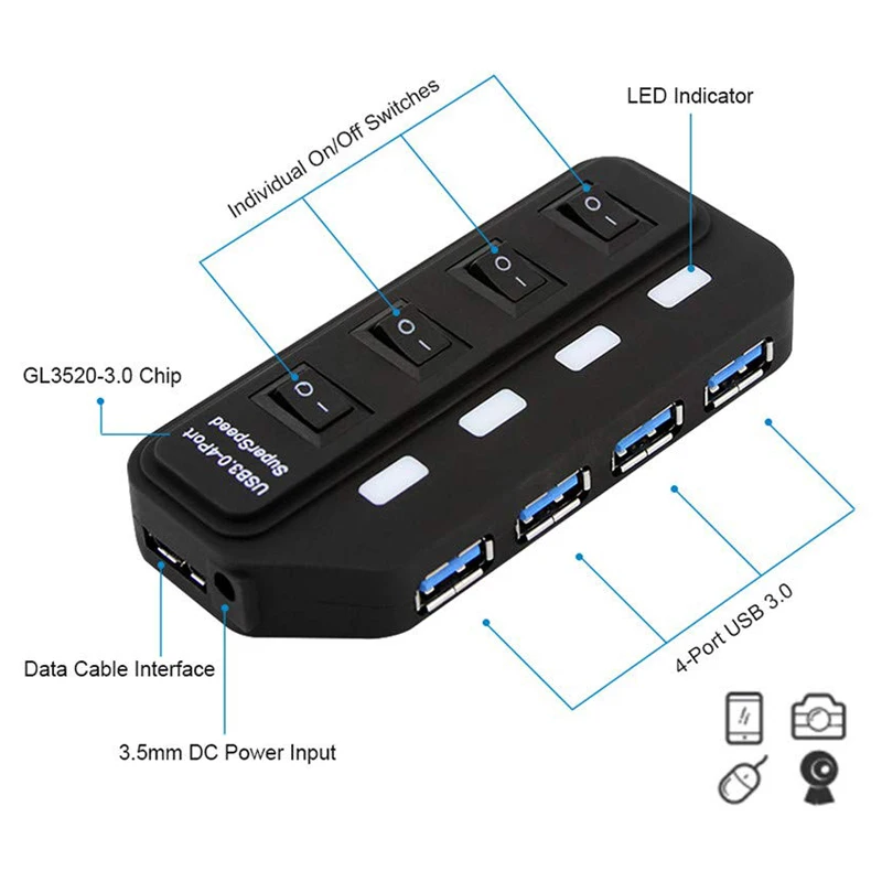 High Speed USB Hub 3 0 4 7 Port USB 3 0 Hub 5Gbps Splitter On 3