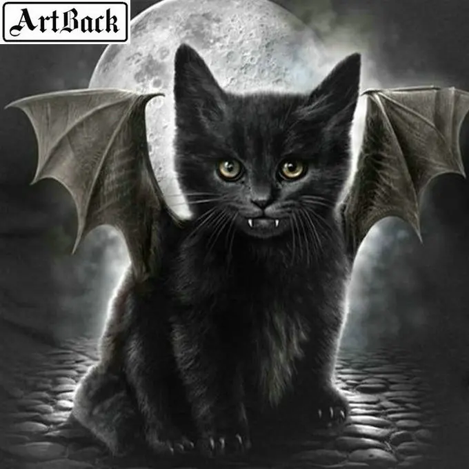 

Full square 3d diamond thorn bat black cat 5d diy diamond painting mosaic picture 20x20cm for home decoration painting