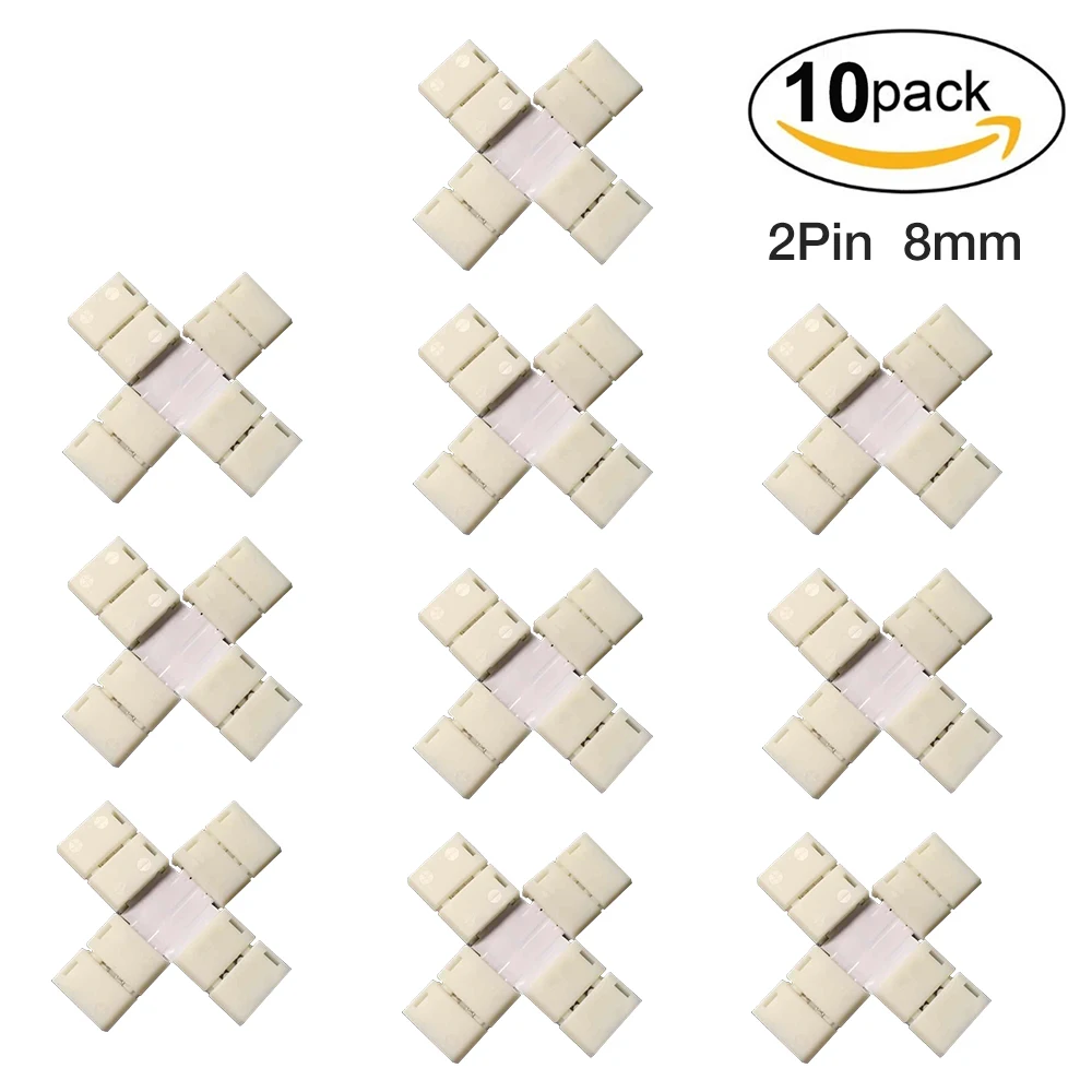 

10sets/lot 8mm X Crossing Shape Solderless Snap Down 2Conductor LED Connector for Single Color LED Strips LED Strip Connector