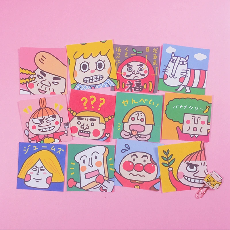 

12Pcs/Packs Cartoon Funny Pattern Waterproof Card Sticker Kawaii Sticker Stationary Album Decoration Stickers Scrapbooking