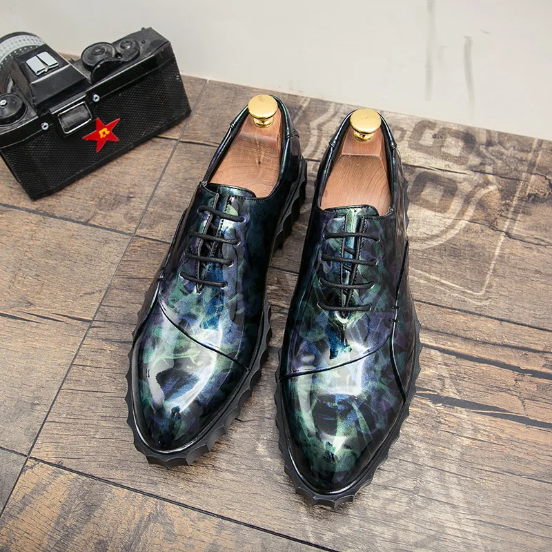 cool designer camouflage platform patent leather men shoes height increasing fashion ballroom  mixed colors oxford shoes for men (12)