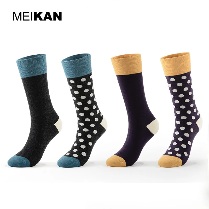 

MKJC1811 MEIKAN High Quality Women Full Terry Cotton Socks Purple Blue Dot Breathable Warm Modern Retro Winter Socks 4Pairs/Lot
