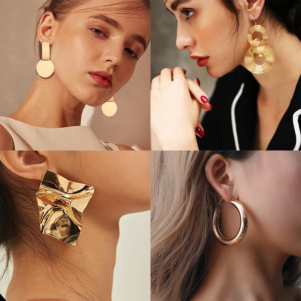 

IPARAM 4 Pair/Set Gold Color Punk Geometric Metal Earrings 2018 Vintage Bohemian Party Exaggerated Brincos Fashion Jewelry