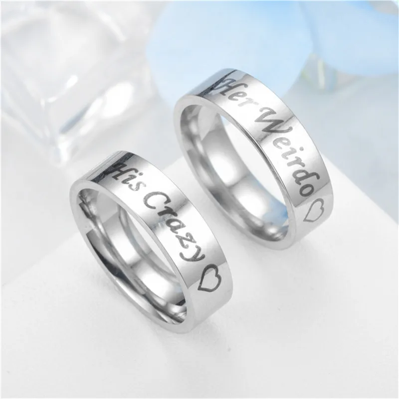 His Crazy Her Weirdo Fashion Letter Lover Wedding Ring For Men Women Couple Jewelry Valentine's Day Gifts
