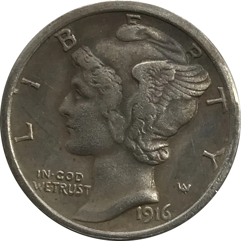 

United States of America 1916 1 One Dime Mercury Dime 90% Silver Copy Coin