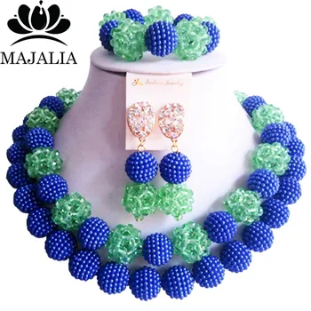 

Majalia Fashion Nigeria Wedding African Beads Jewelry Set Blue and Light green Crystal Necklace Bridal Jewelry Sets 2CT027