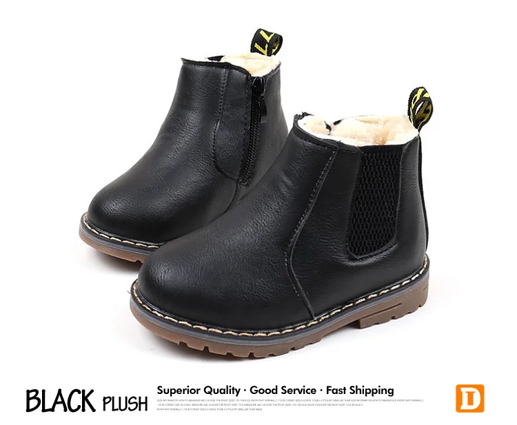 2018 Children Martin Boots Classic Style Plush Kids Boots Snow Pu Leather Warm Winter Shoes Rubber Falt Boys Girls Boots 569 (10)
