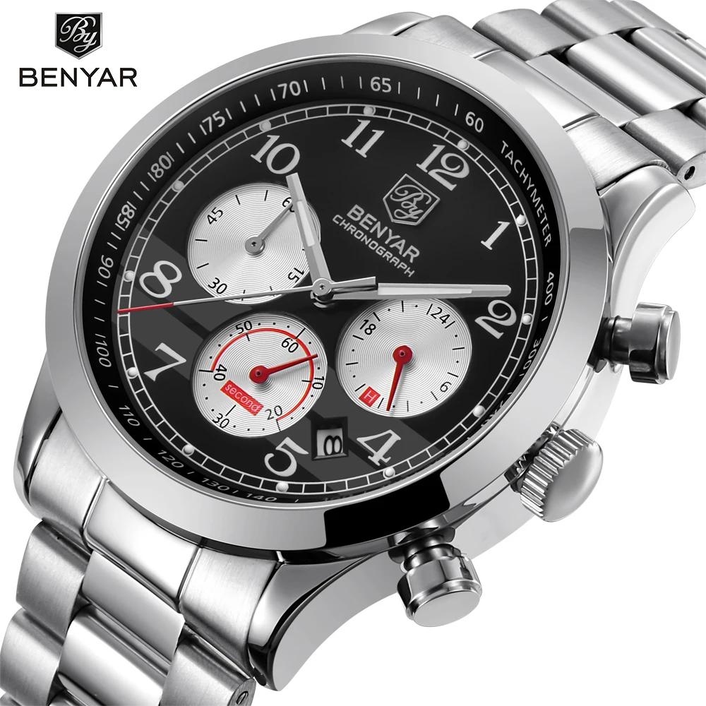 

BENYAR Sport Waterproof Chronograph Men Watch Top Brand Luxury Stainless Steel Quartz Military Watches Men Clock reloj hombre