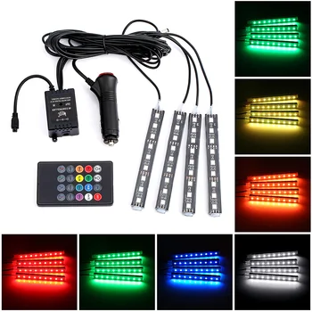 

4pcs Car RGB LED Strip Light LED Strip Lights Voice App Control Colors Decorative RGB Atmosphere Lamps Car Interior Lights