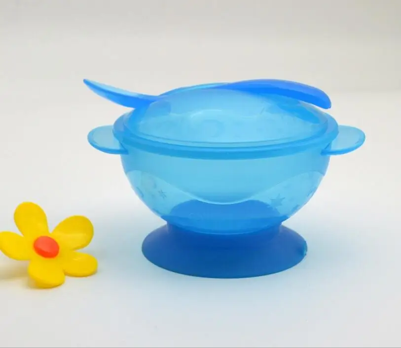 1 лот/3 шт./компл. чаша с емкостью для Температура зондирования, столовая ложка, Еда кормушки кормовые детские столовые принадлежности Комплектная посуда всасывания - Цвет: Blue Dishes
