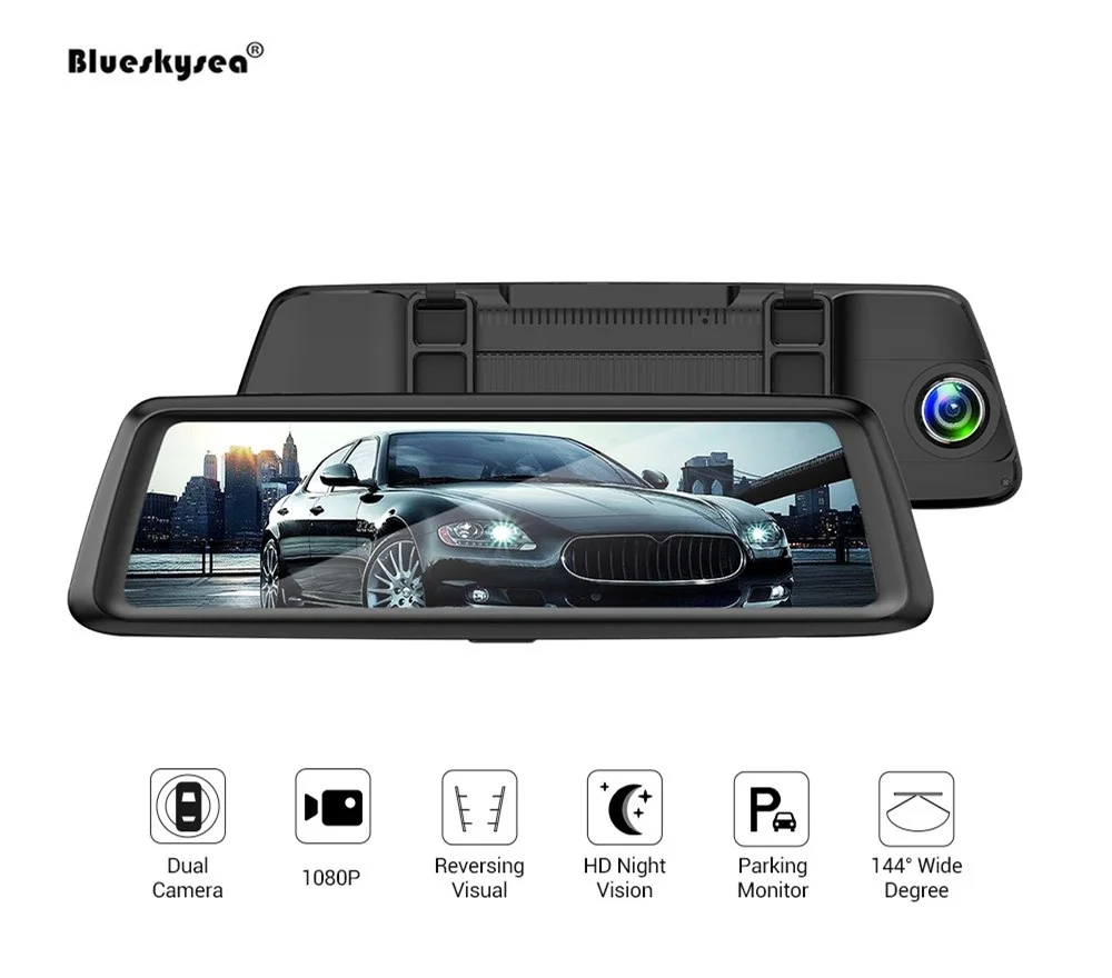 

Blueskysea HZ031 10inch Full-screen Rearview Car DVR HD Mirror Dash Dual Camera 1080P 144 Wide degree Driving recorder