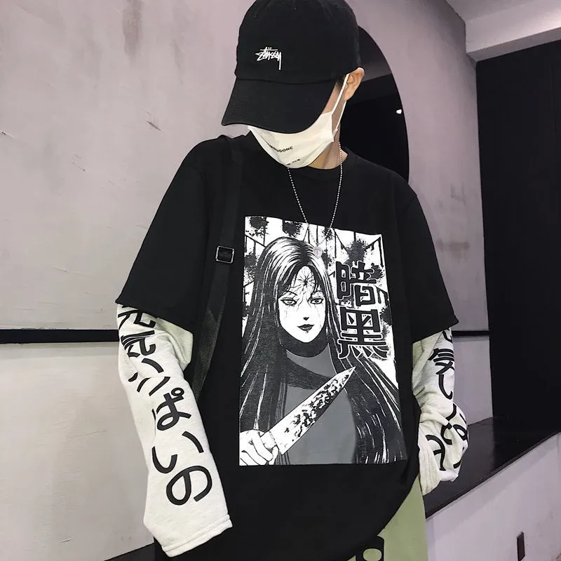 Neploe буквы Готический мультфильм печати женские футболки с длинным рукавом хип-хоп Топ Весна Harajuku уличная одежда шикарные футболки 69453