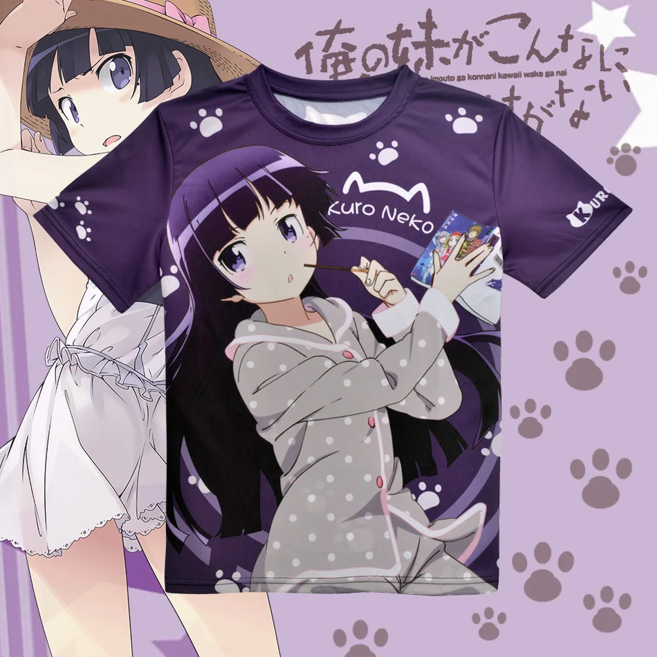 Japanese Anime Oreimo T Shirt Kuroneko Goko Ruri Polyester T Shirt Summer Active Animation Men Women