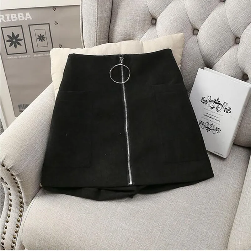 2017 Women Shorts Wide Leg Womens Cotton Blends Shorts High Waist Front Zipper Shorts with Pockets Sexy Mini Shorts Skirt