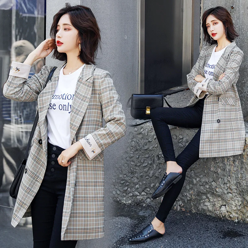 

Little Suit 2019 Autumn New Women Double Row Buckle Checked Suit Winter Clothes High Quality Women Fashion Plaid Sexy Suit