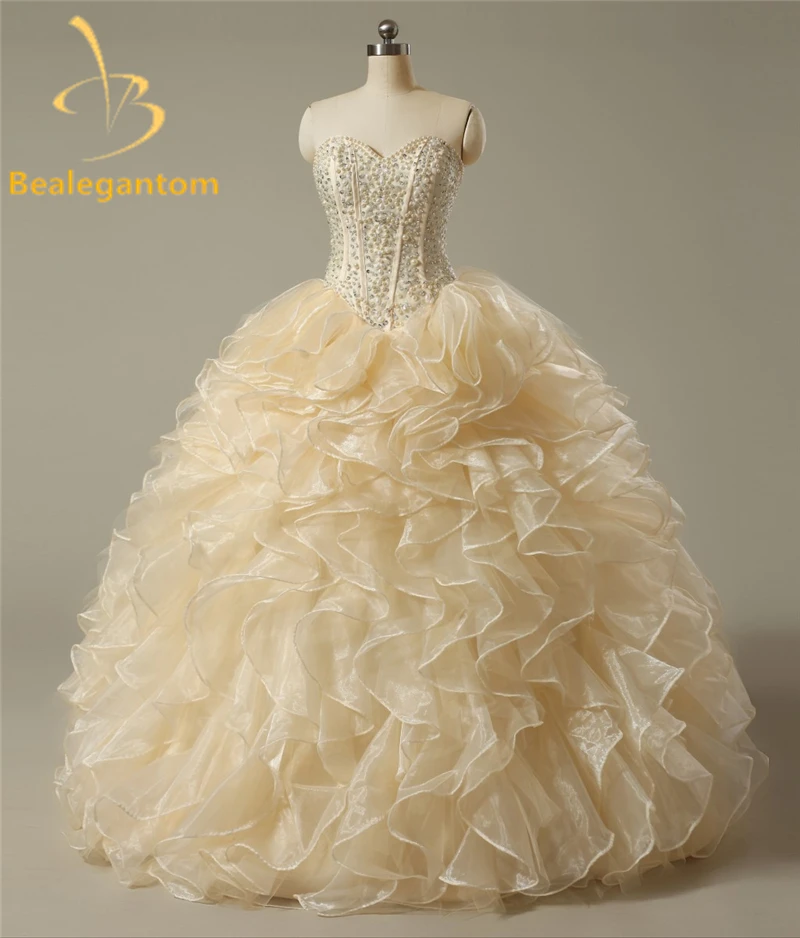 Bealegantom сток дешевые жемчужные Бальные платья бальное платье с бисером и кристаллами 16 платьев Vestidos De 15 Anos QA969