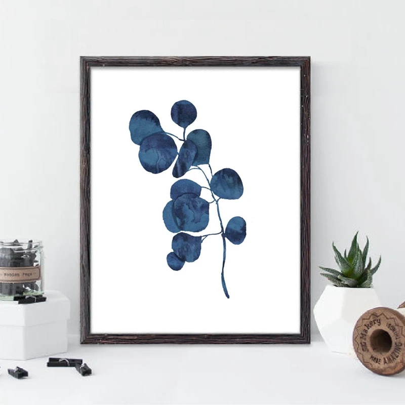 Ink blue fern wall art prints