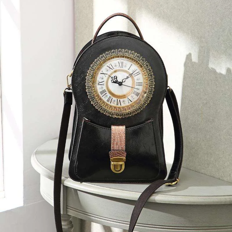 

2019 fashion personality design female backpack high quality PU leather clock styling backpack casual bag student backpack