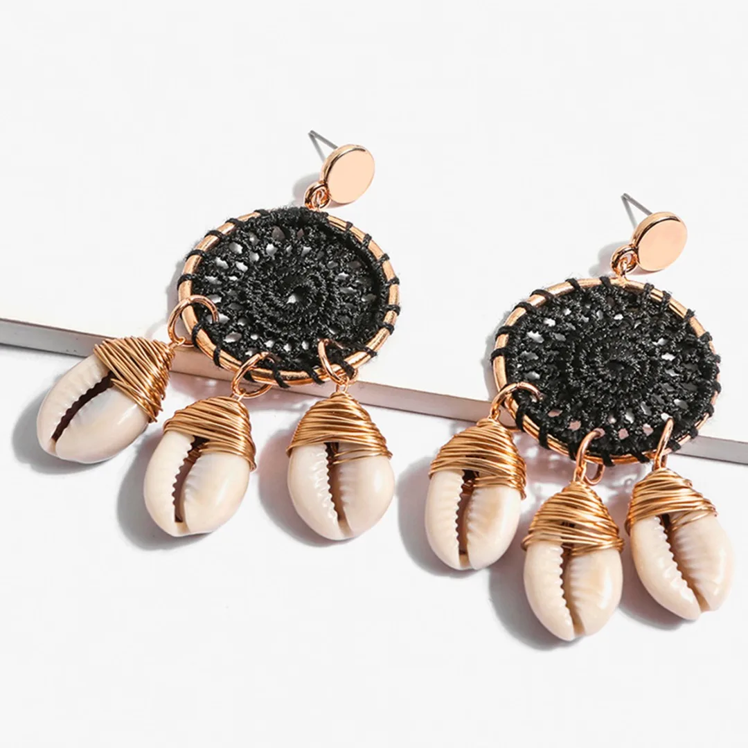 Women Statement Rattan Shell Earring Hand Made Weave Net Shape Dream Catcher Long Earring Vintage Earrings 2019 Pendientes Mujer