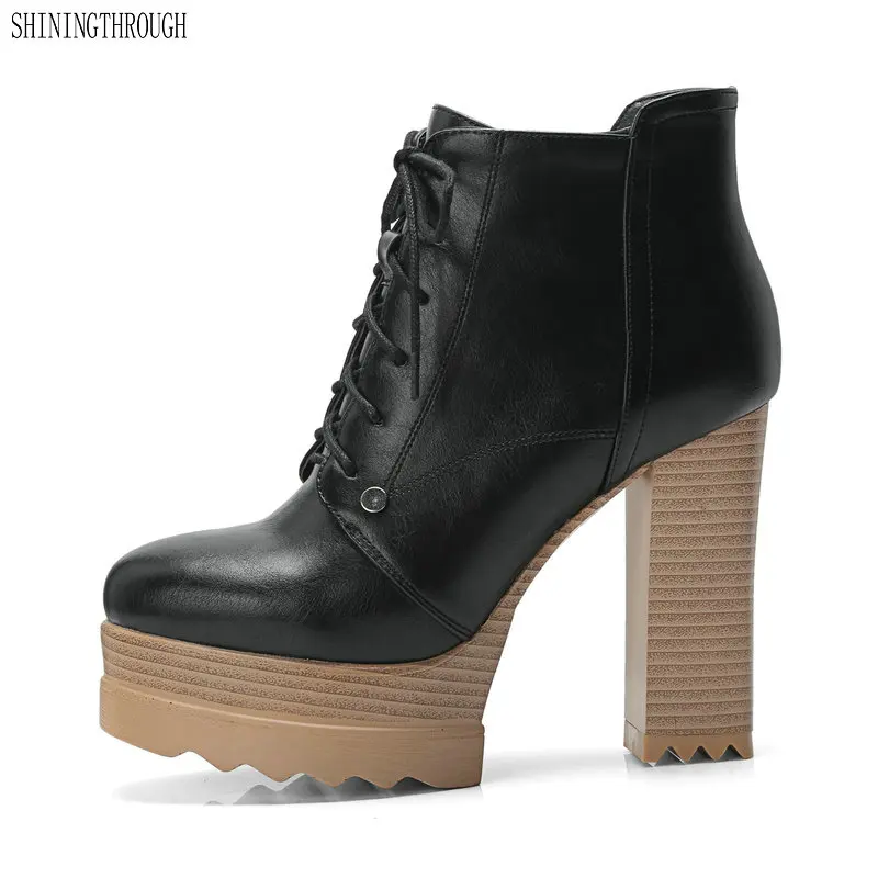 

New microfiber Leather Women Ankle Boots Women Autumn Winter high heels Shoes Woman Platforms Ladies Boots large size 34-43