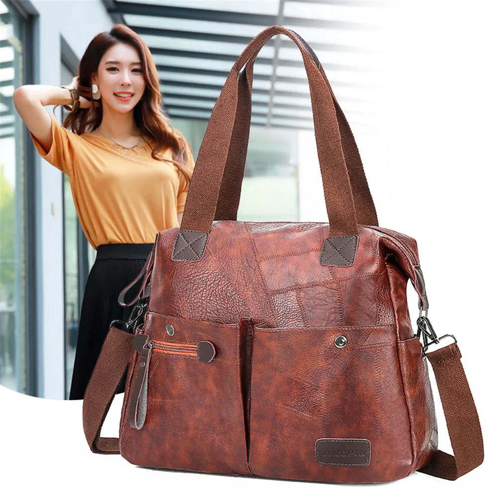 Multi-pocket Casual Large Capacity Women Tote Shoulder Bag PU Leather Ladies Handbag Messenger Bag Soft Shopping Crossbody Bag