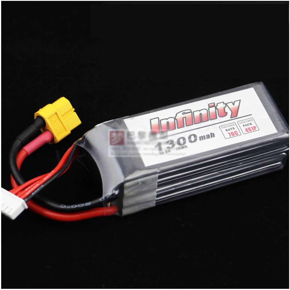 

1pc Infinity Rechargeable Lipo Battery 4S 14.8V 1300mAh 70C Graphene LiPo Battery XT60 Support 15C Boosting Charge RC Quadcopter