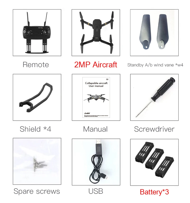Eachine E58 Wi-Fi FPV с широкоугольной HD камерой, режим высокой фиксации, складной Мультикоптер RC RTF Drone VS VISUO XS809HW - Цвет: 2MP x 3 Battery