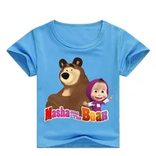 Г. Новые детские футболки с короткими рукавами с рисунком кота и медведя для девочек топы для девочек, костюм для мальчиков, одежда Маша и унисекс